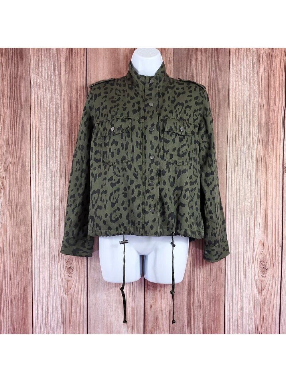 Rails Womens XS Collins Green Leopard Utility Military Jacket Linen Blend Safari